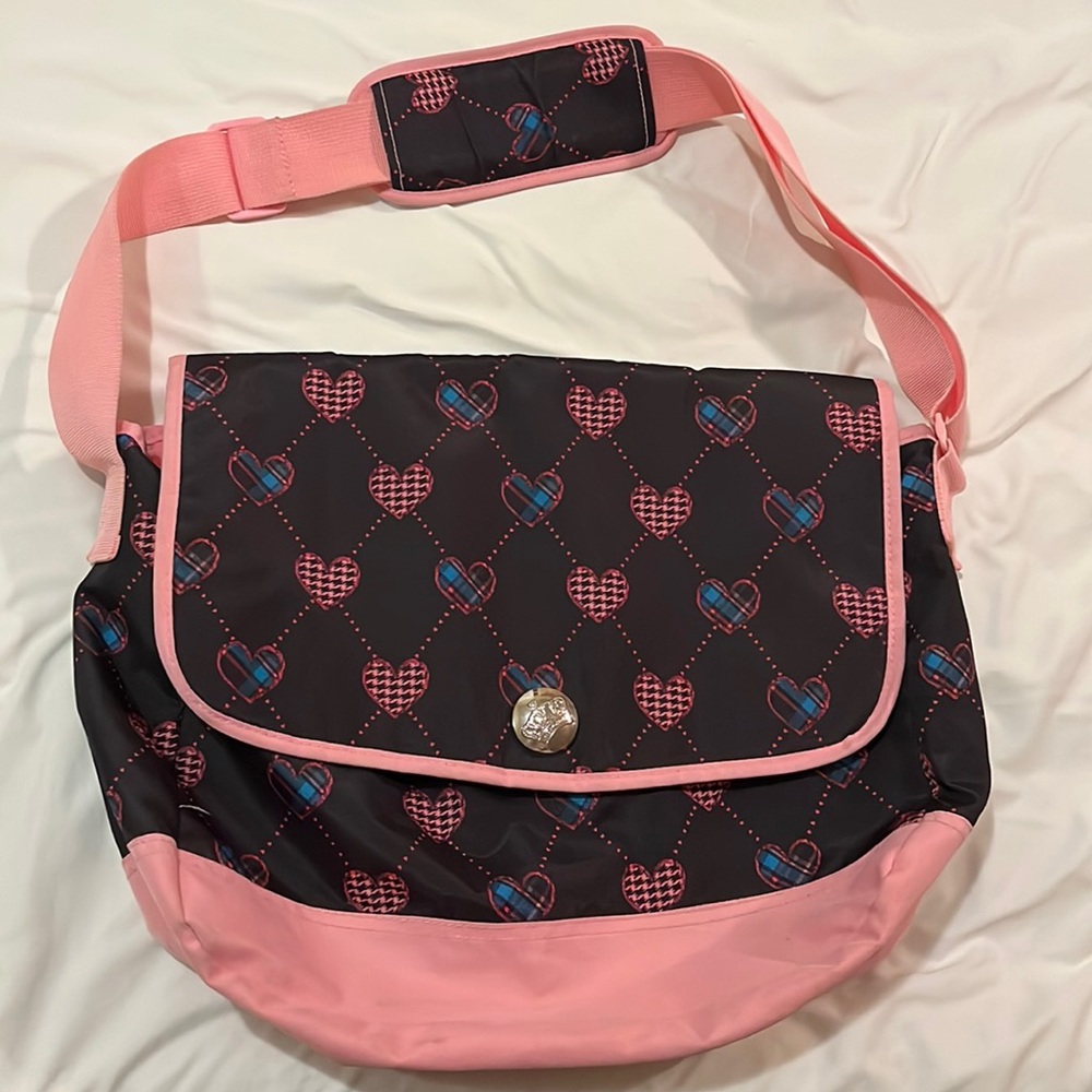 Kids Pink, Black, and Blue Heart Pattern Satchel / Cross Body Bag